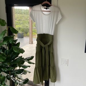 Veronica Beard White and Olive Green Dress